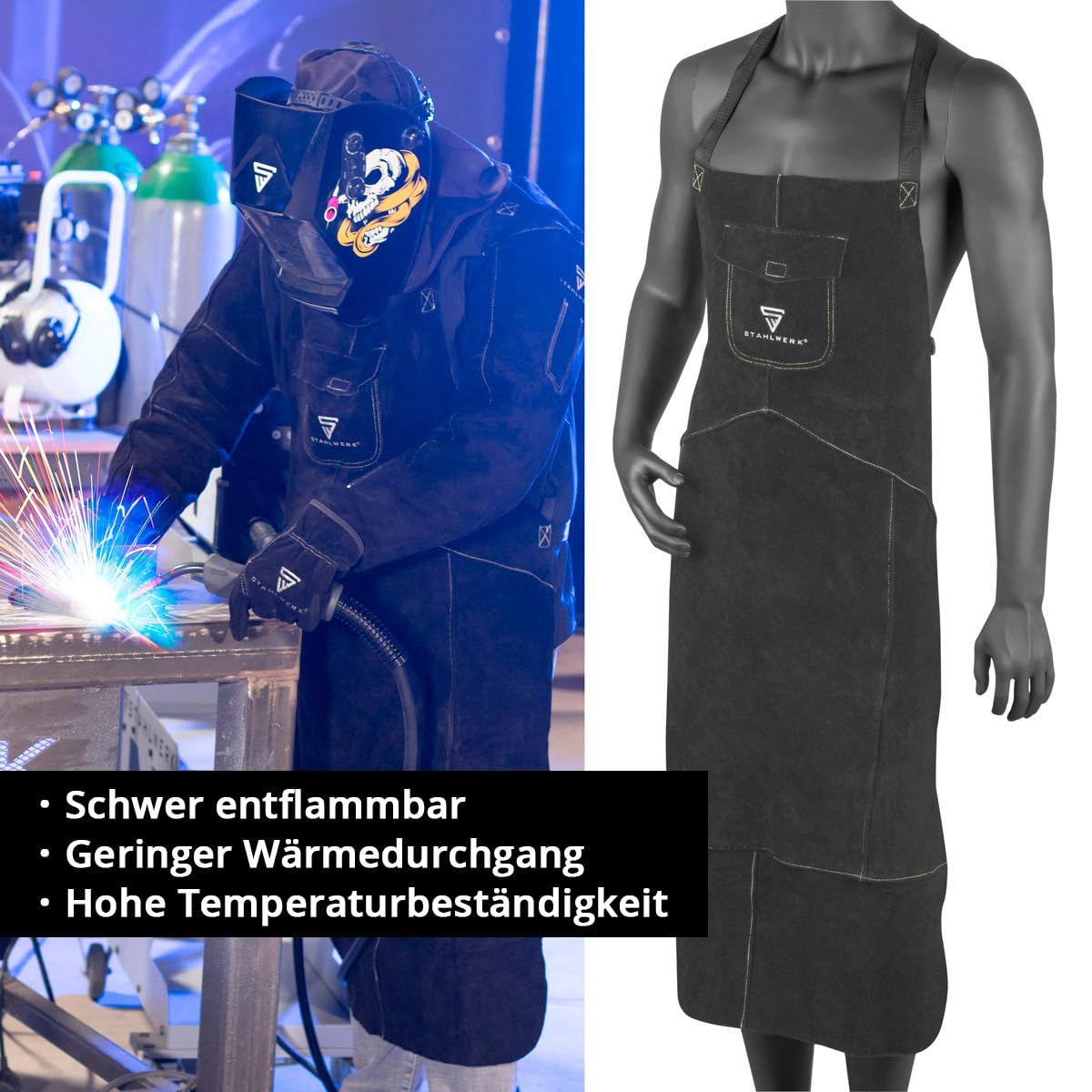 STAHLWERK Grembiule da saldatura | grembiule protettivo | grembiule in pelle | grembiule da fabbro | grembiule da lavoro | grembiule da officina | grembiule da saldatura in pelle crosta