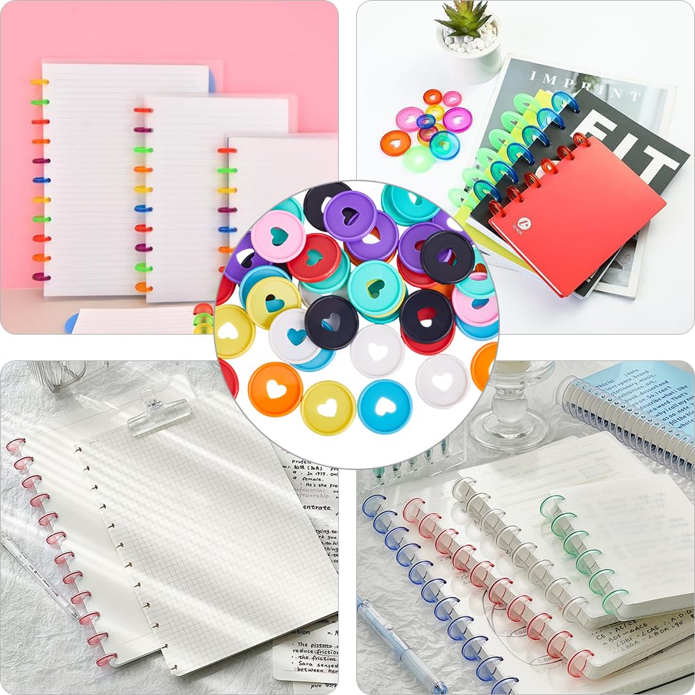 CRASPIRE 60 pz 35mm Dischi per Rilegatura di Libri 10 Colori Dischi per Rilegatura Rotondi Trasparenti in Plastica Dischi per Rilegatura A Fungo Dischi di Espansione con Foro A Fungo Cerchio