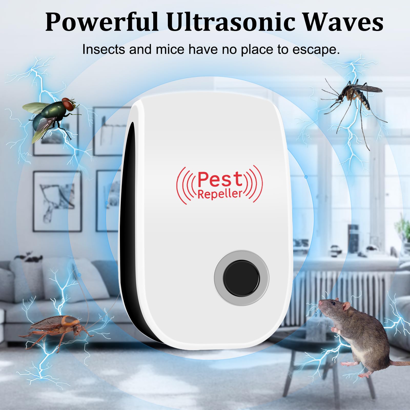 4 Pack Repelente Ultrasónico de Plagas,Electrónico Repelente Mosquitos Control de Plagas,Repelente Ultrasónico Anti Mosquitos para Interiores, para Interiores
