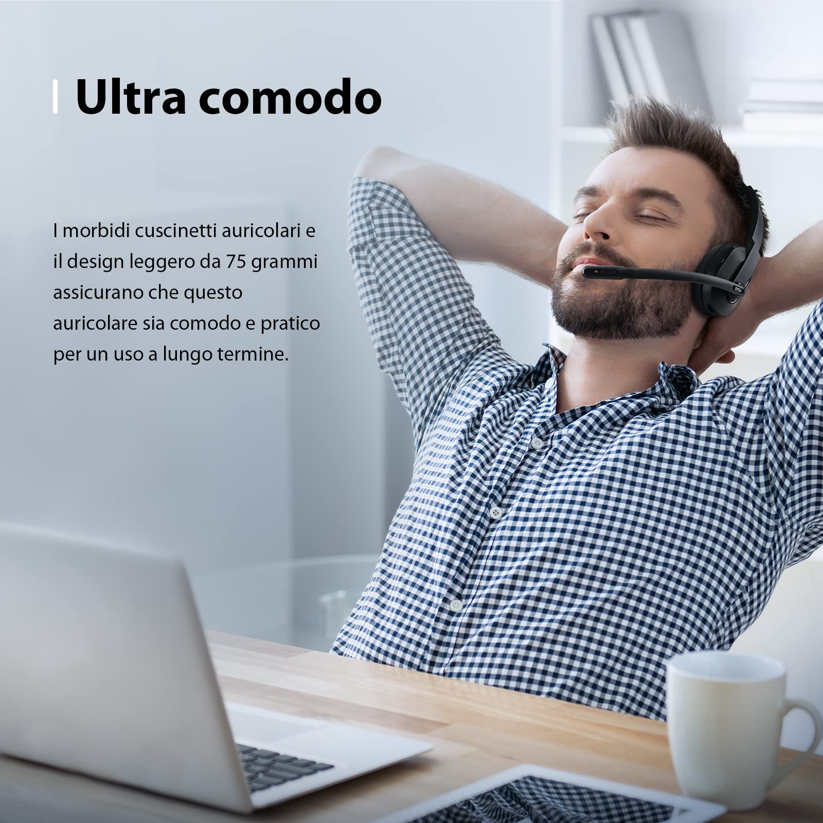 EKSA Cuffie Bluetooth con Microfono e Cancellazione Rumore, Dongle USB, 45h Autonomia e 10m Portata, Cuffie con Filo per PC, Teams, Ufficio, Call Center