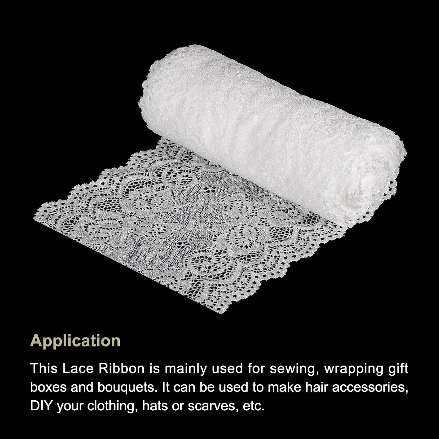 MECCANIXITY 6 Inch Wide 5 Yard Lace Ribbon Floral Pattern Light White Lace Trim Ribbon for Sewing Making, and DIY Crafts, Gift Wrapping, Bouquets, Wedding Decor