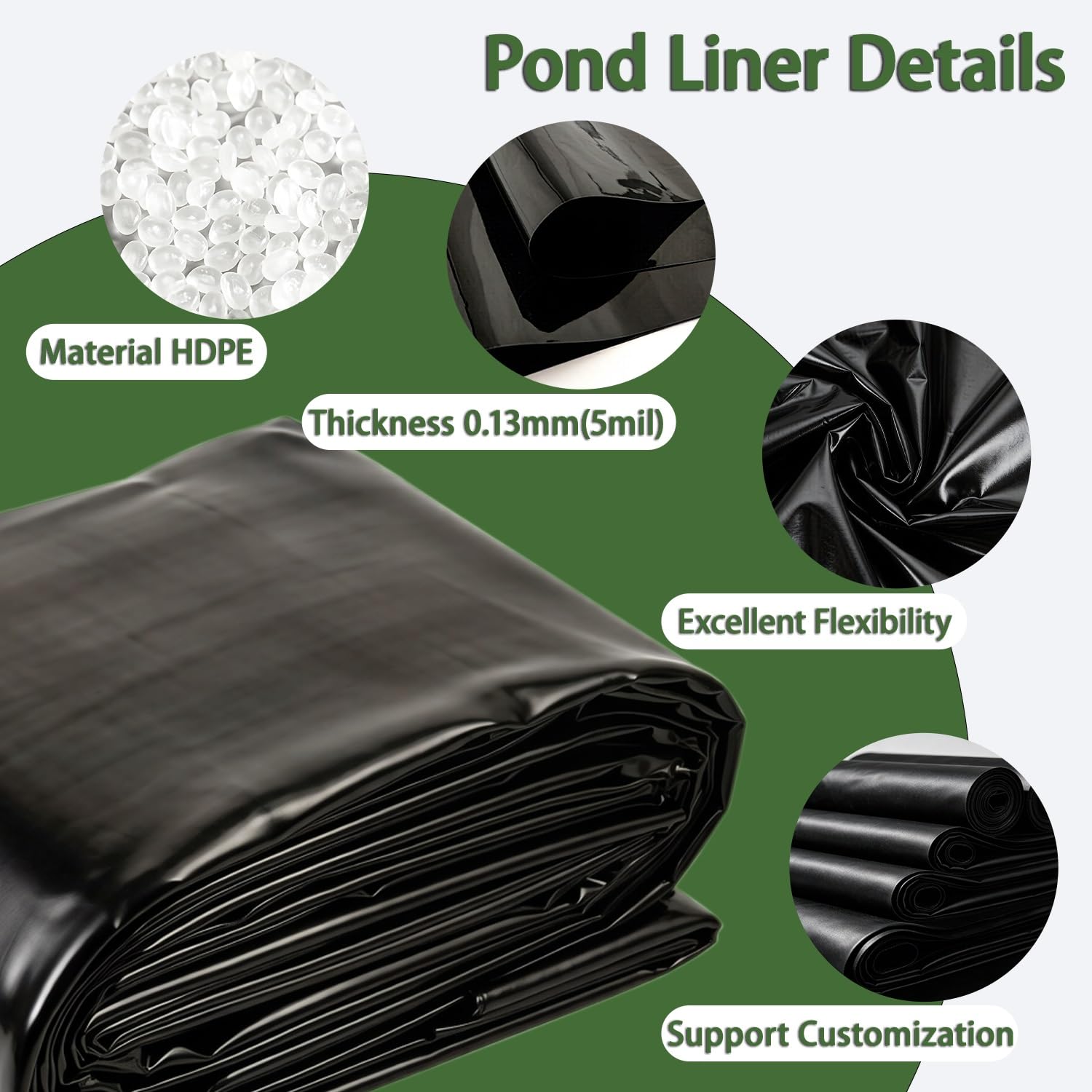 Revestimiento para Estanque Negro HDPE | 3x5m 5x7m 6x6m 7x8m 8x10m 10x12m Base para estanques Koi Exterior | Película Sellado Membrana Prueba Humedad para embalses(5x7m)