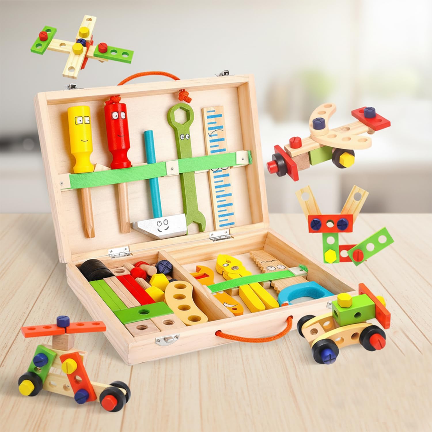WUDLY® Wooden Tool Box Set for Kids | Montessori Construction & Building Toy with Tools, Nuts & Bolts | Pretend Play DIY Kit | Educational Gift for Boys & Girls (3+ Years)