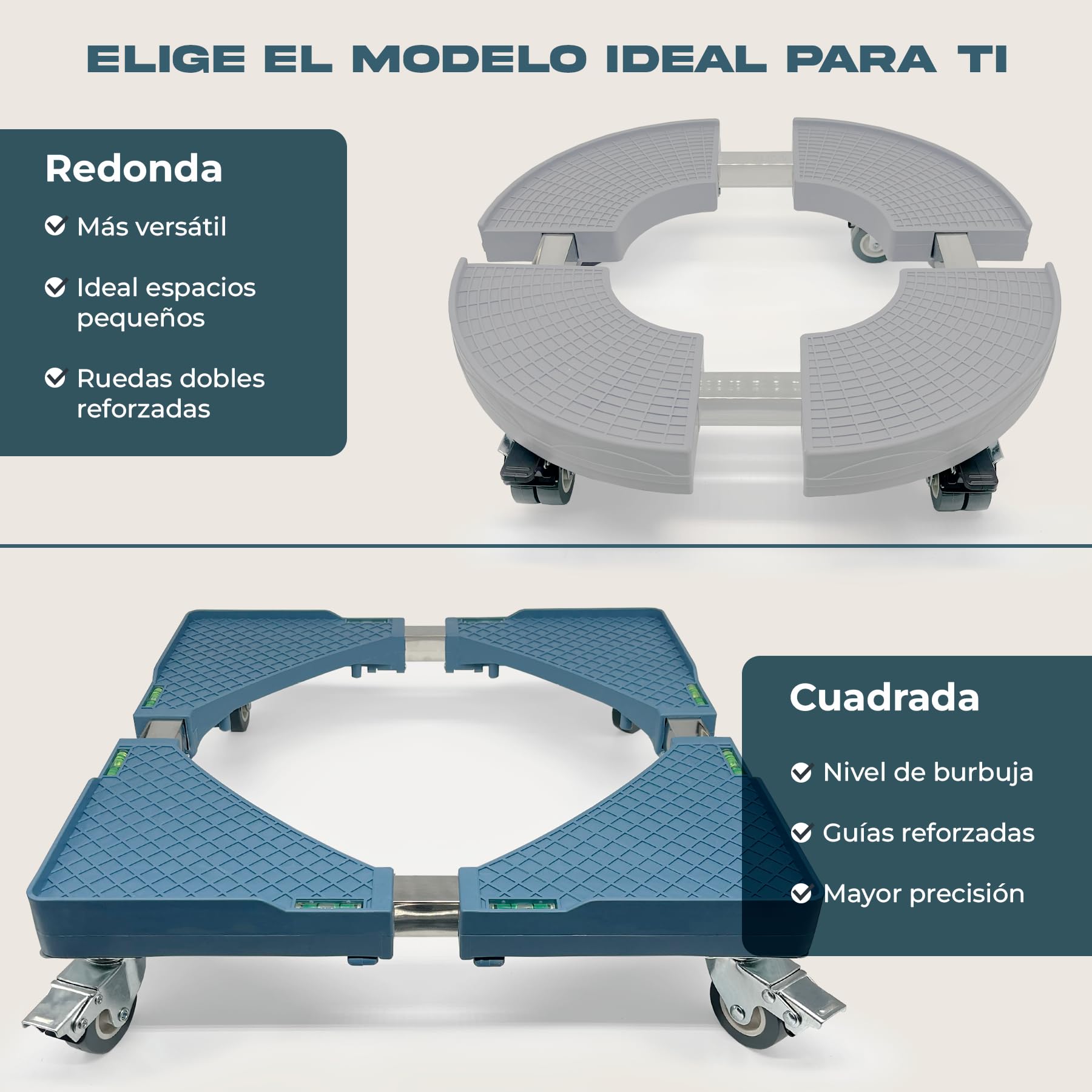 Base Regulable Carro para Lavadora con Ruedas Cia&Co – Soporte Ajustable 42,5–65 cm – Plataforma Móvil profesional hasta 300 kg – Para Frigorífico, Secadora y Electrodomésticos (BASE + 4 RUEDAS)
