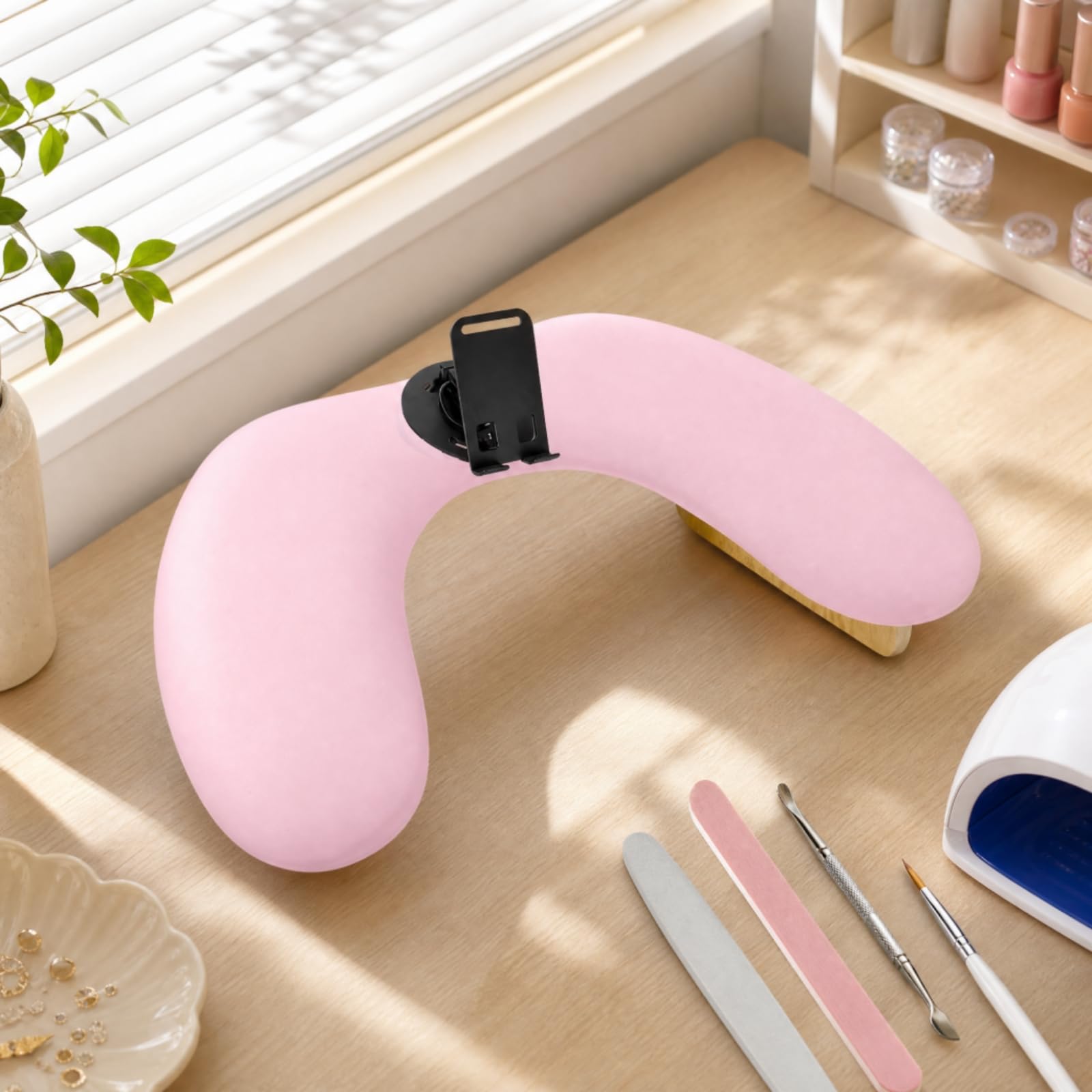 Maniküre-Handauflage mit Handyhalter stützend u-förmige Maniküre-Handauflage abnehmbar für Nageldesigner, Nagelstudios, Nagelstudio,