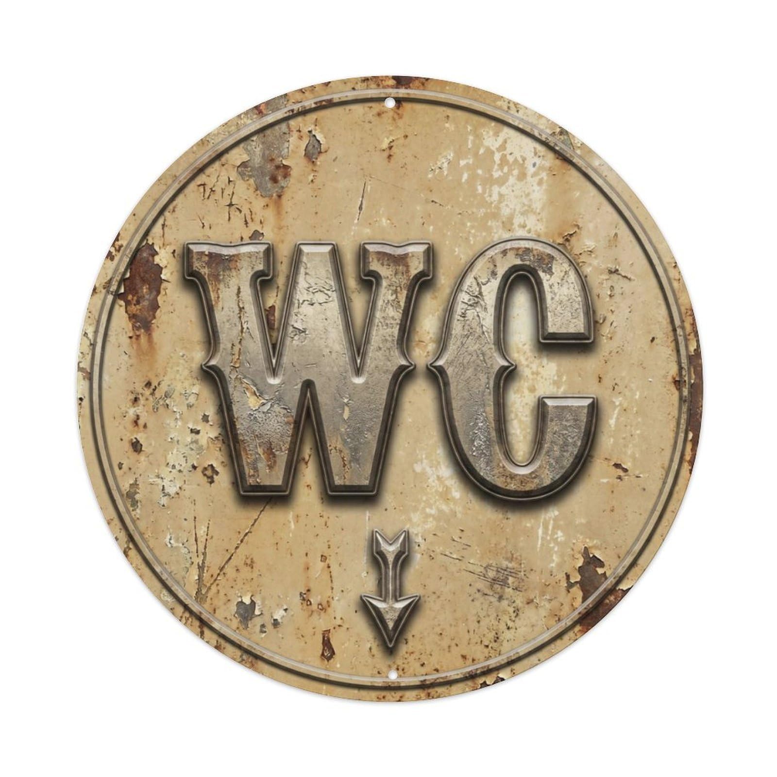Fqcyn Style Toilet （Wc） Western Rustic Plate Metal Tin Sign Plaque Wall Decor For Cafe, Club Bar, Office, Home Garden Round Metal Poster 8X8inch