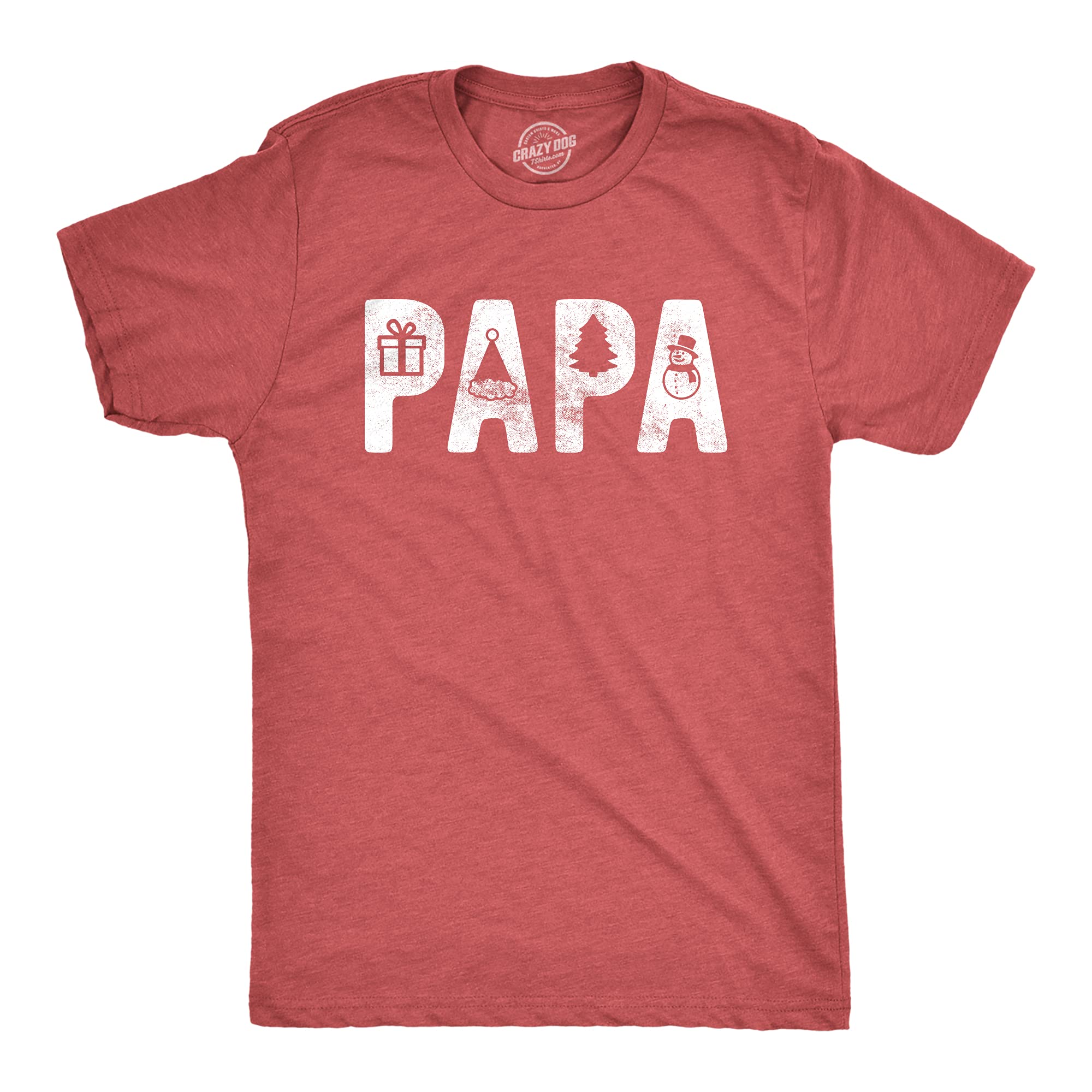 Crazy Dog T-ShirtsMens Papa Christmas Tshirt Funny Xmas Holiday Party Santa Claus Graphic Tee, Heather Red, 3XL