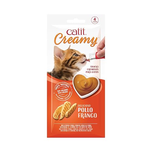 Comida húmeda para Gatos Catit Catit Creamy Pollo, 1 bolsa con 4 tubos de pollo, 40gr en total