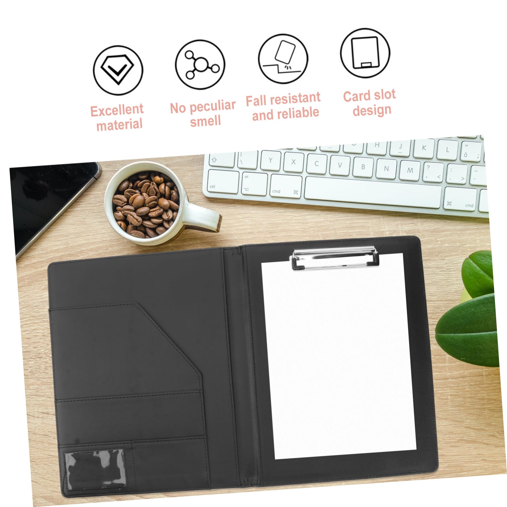 Cartella Portadocumenti PU Multifunzionale con Clip Acciaio Portapenne e Blocco Note Organizer Elegante per Ufficio Conferenze e Riunioni Nero