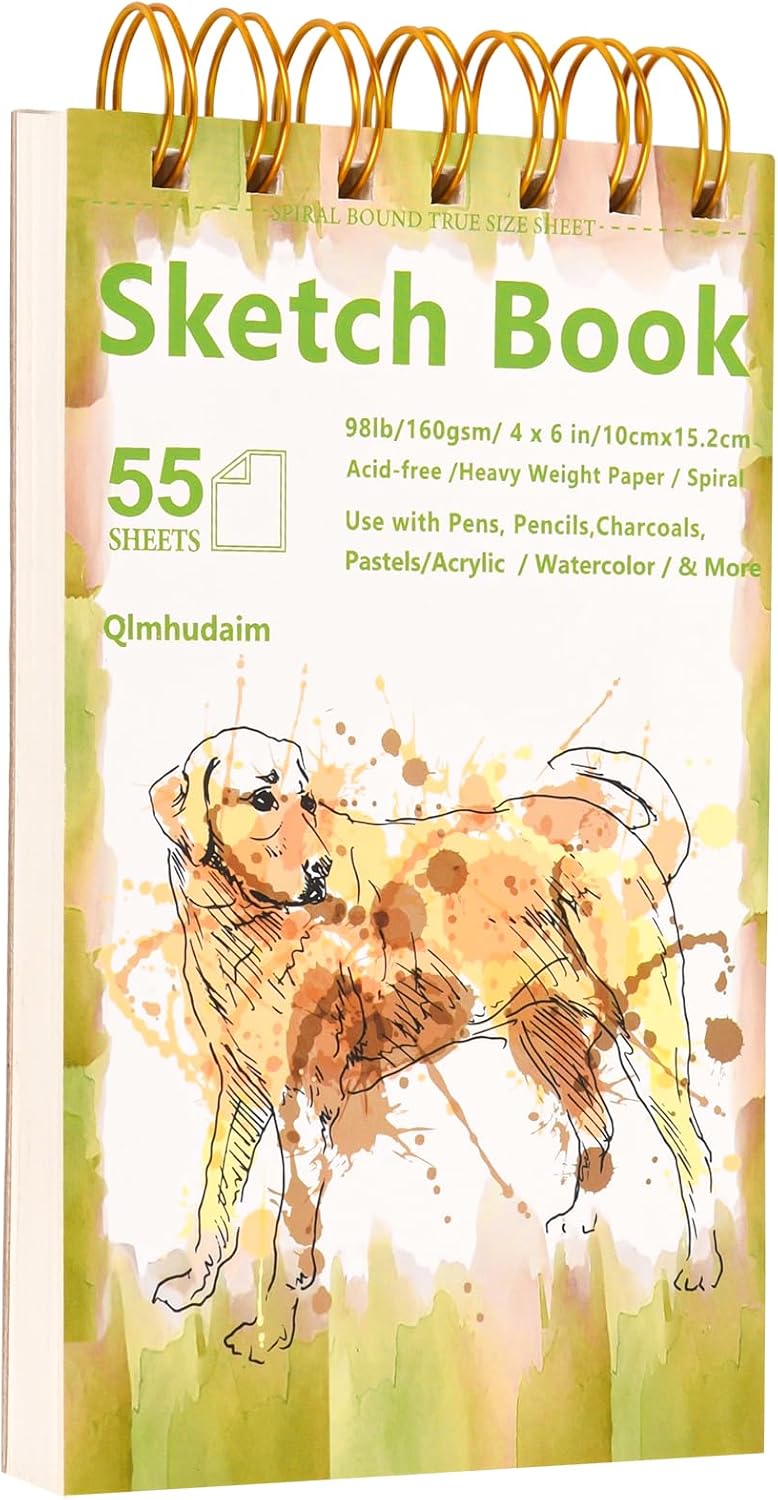 Qlmhudaim Mixed Media Sketchbook, 5"x7.5", 60 Sheets 160gsm/98lb Acid-Free Paper, Spiral Bound Sketch pad for Crayon, Marker, Color Pencil & Sketching,Multi-Medium Art Notebook for Beginners, Teens.