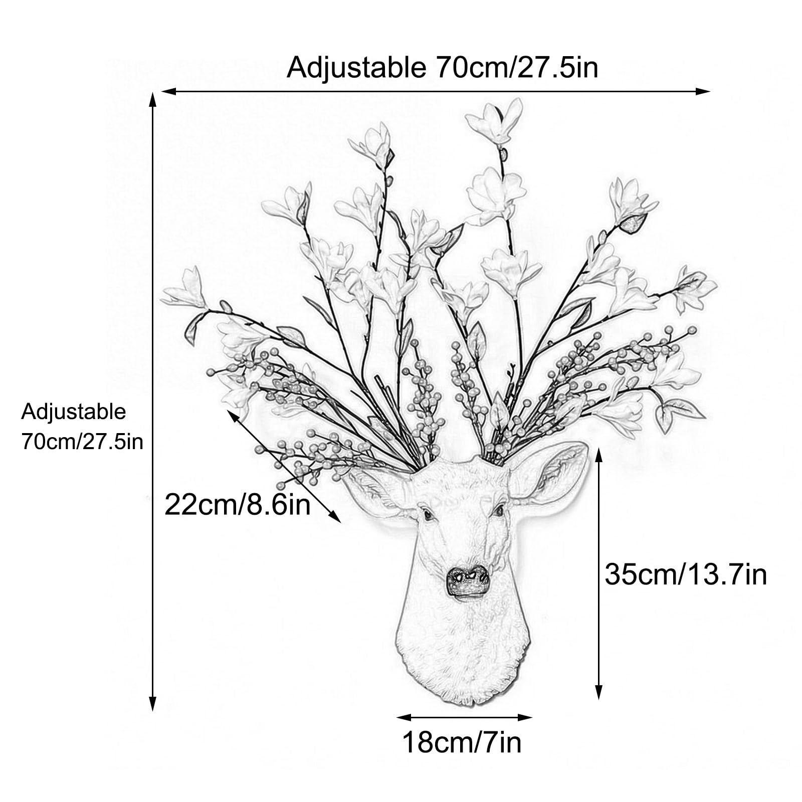 CMYCYDDPLY Animali Testa di Cervo Decorazione Della Parete in Resina, Decorazioni Camera da Letto con Rami Artificiali di Magnolia e Bacche, per Camera da Letto(Yellow)