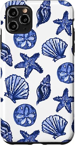 Funda azul para iPhone 11 Pro Max Coastal Nieta Preppy Sea Shells Nautical Beach Funda azul para iPhone 11 Pro Max Coastal Nieta Preppy Sea Shells Nautical Beach