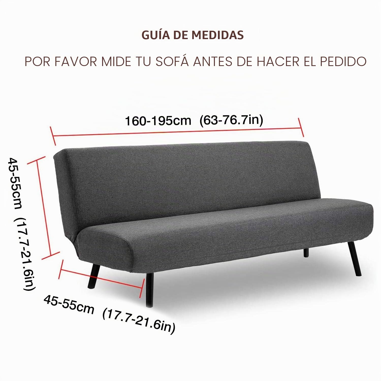 PETCUTE Funda de sofá elástica sin reposabrazos Funda de sofá Cama Fundas de Clic clac Gris