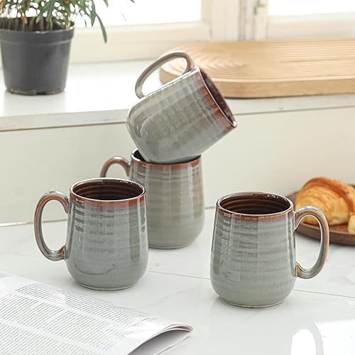 Miniatura 7 de HASENSE Juego de 4 tazas de café de cerámica de 12 onzas, tazas de café de cerámica con asa grande para café, té, leche y chocolate, fácil de