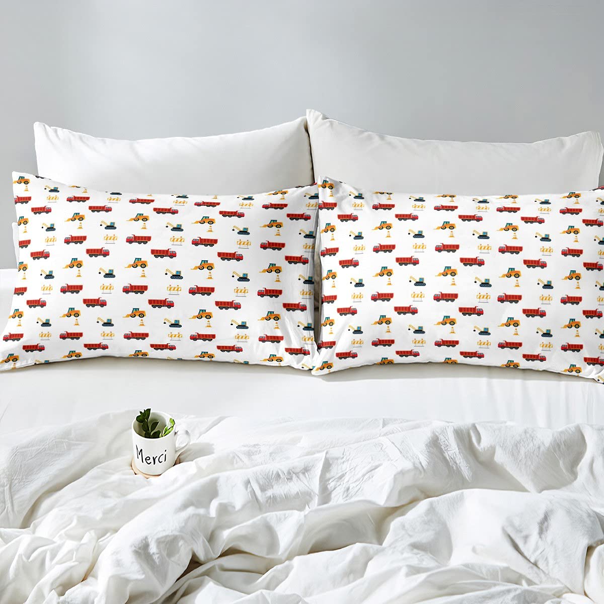 Loussiesd Equipment Trucks Down Comforter Boys Construction Vehicles Bedding Set For Children Ultra Soft Cartoon Machines Car Down Comforter Quilt Set Single Size