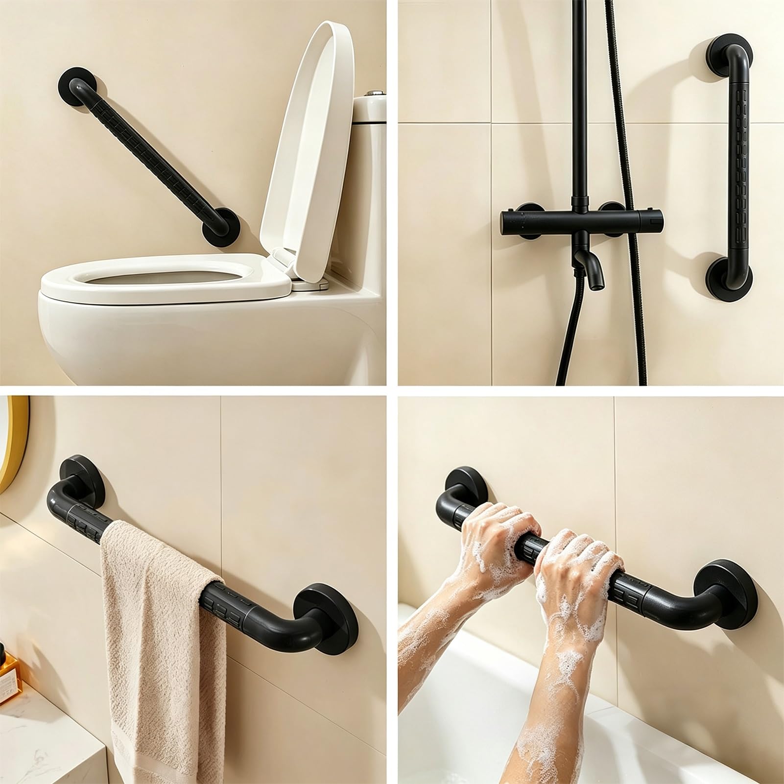 Barra de Apoyo para Ducha, Barra Antideslizante Negra de Acero Inoxidable 304 para baño, pasamanos de Seguridad, asa de baño (120 cm).