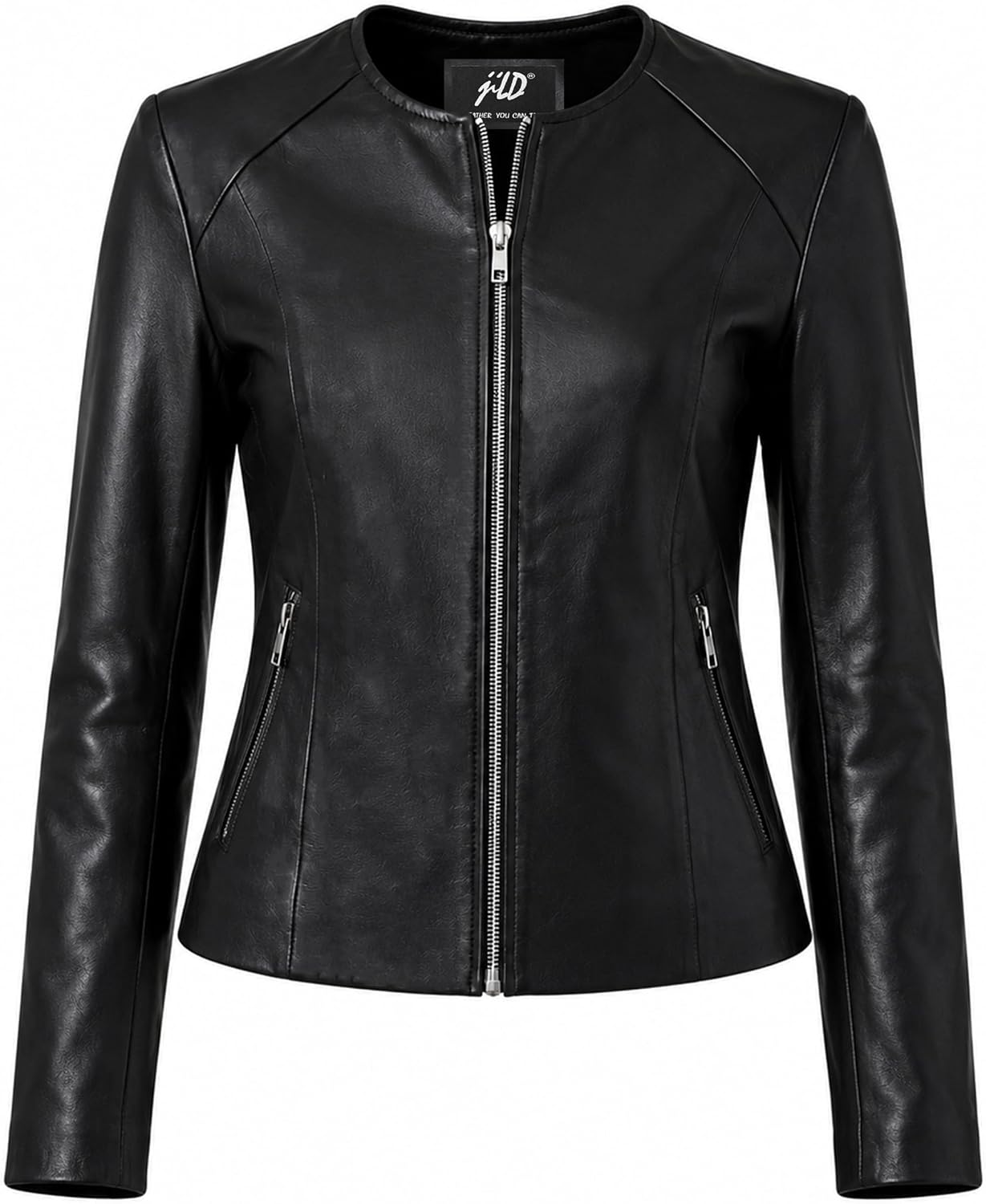 Jild Stylish Collarless Leather Jacket Women – Slim Fit Elegant Style Womens Lightweight Lambskin Leather Jacket