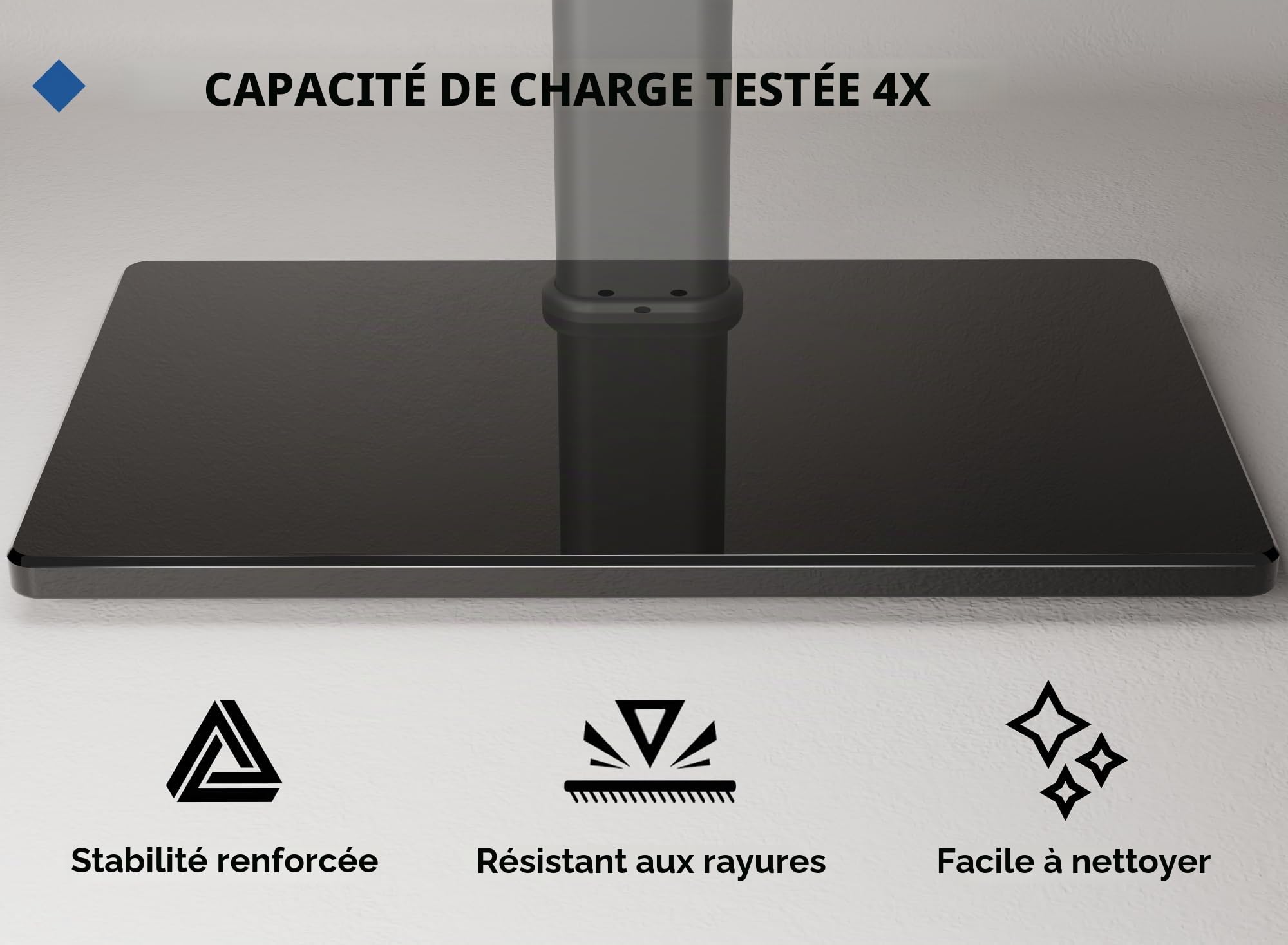 BONTEC Support TV sur Pied de 23 à 60 Pouces LCD/LED/Plasma Jusqu’à 45 kg, Pied TV Universel Hauteur Réglable avec Base en Verre Trempé de 8 mm, Max VESA 400x400 mm