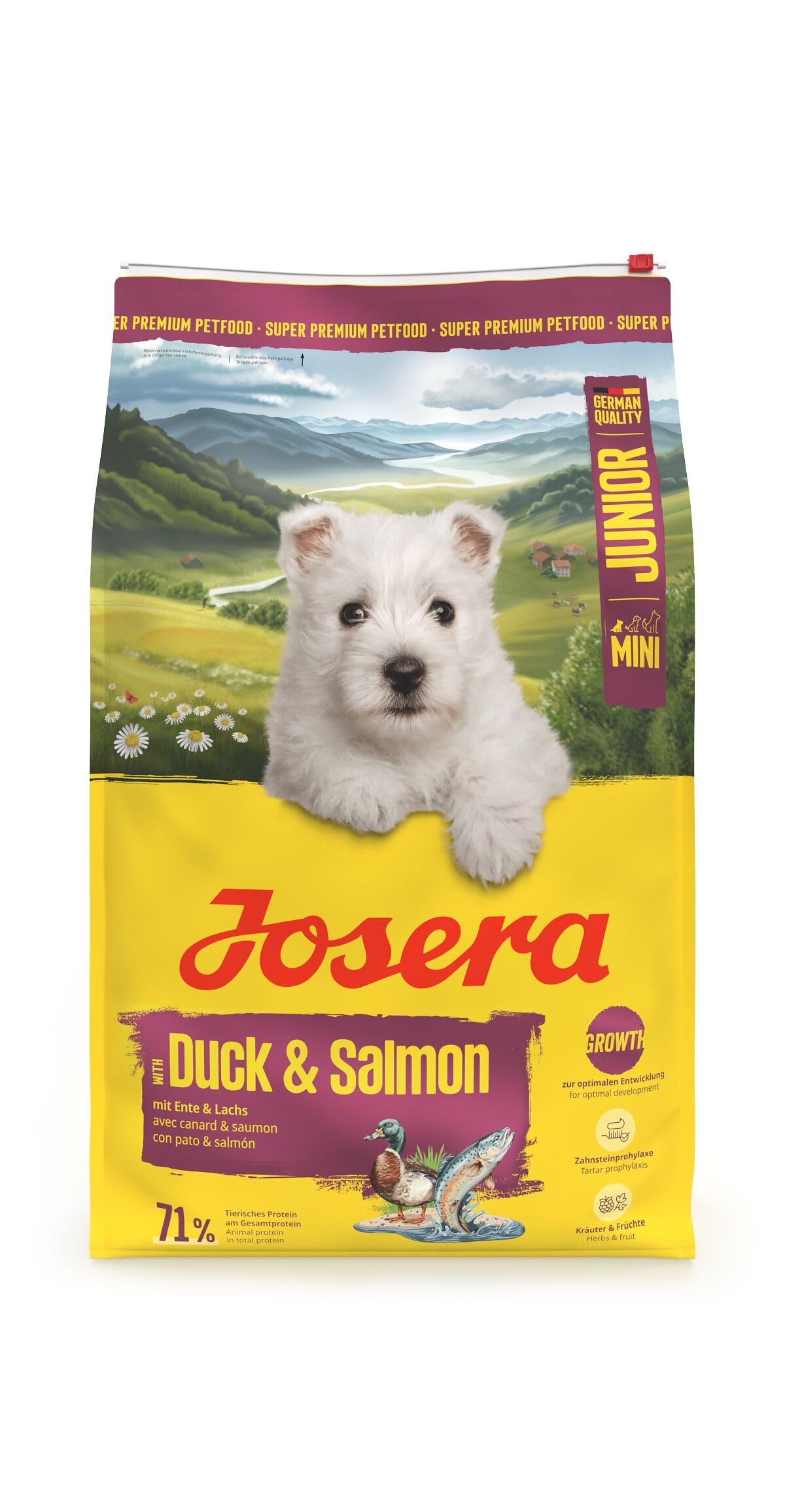 JOSERA Mini Junior kaczka i łosoś (1 x 10 kg) | sucha karma premium dla rosnących psów do 10 kg od 6. tygodnia | karma dla szczeniaków dla optymalnego rozwoju | małe krokiety | bezglutenowa | 1