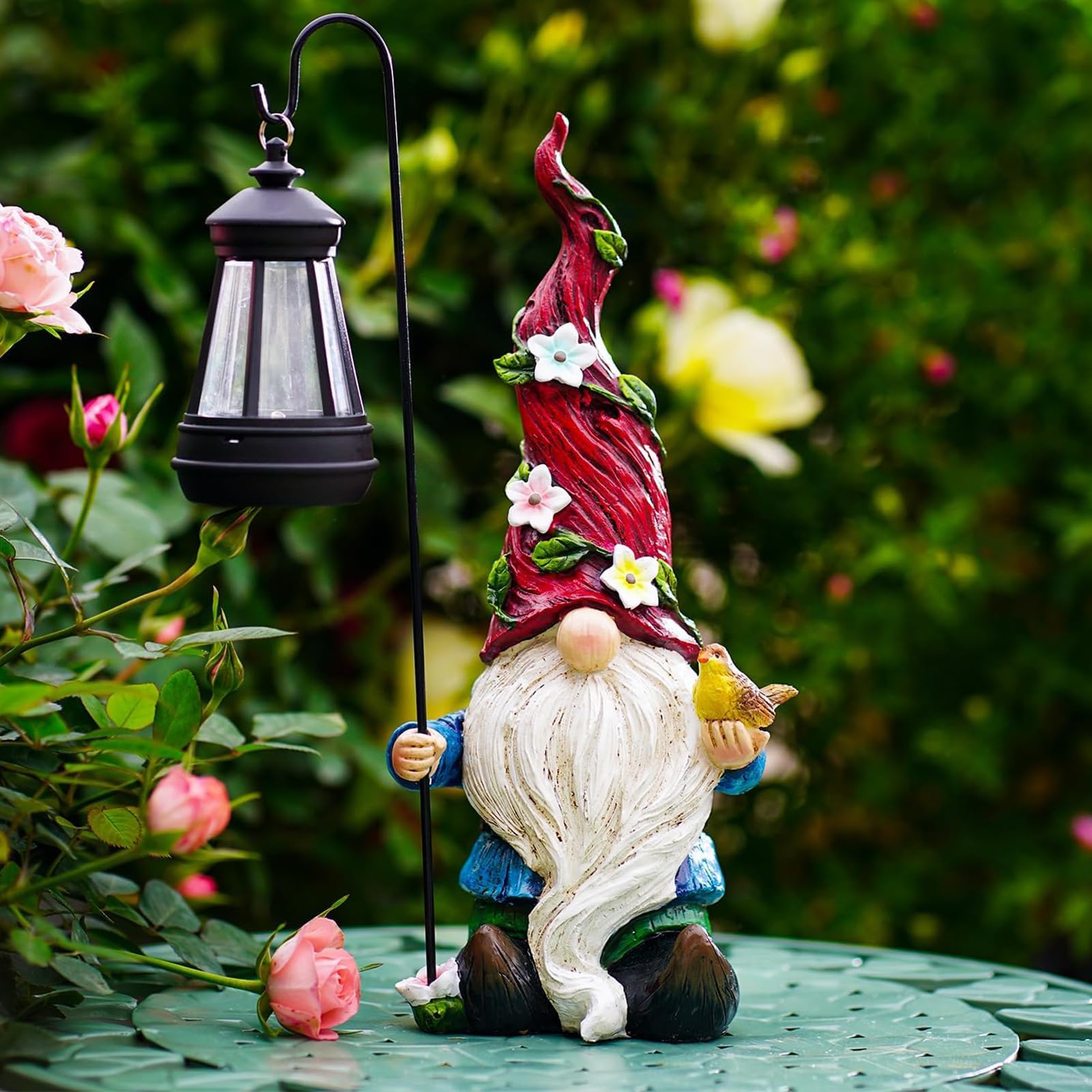 Garden Gnomes Outdoor Statue with Solar Lights,Solar Light Birdie Garden Yard Decorations Outdoor Decorations for Patio Mom Gift