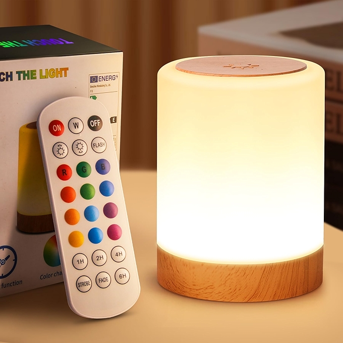 YUNJAYI儿童卧室夜灯，触控遥控LED床头灯，13色变换，便携USB充电，带定时功能