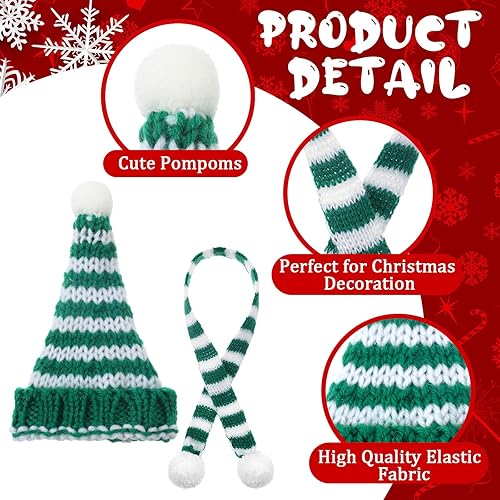 Vista 11 de Geyoga 8 piezas de mini sombreros y bufandas de Papá Noel, accesorios de Navidad, sombrero de gnomo pequeño para manualidades, bricolaje para Blanco