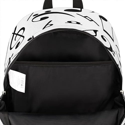 Miniatura 4 de Mochila escolar negra con notas musicales, mochila escolar para adolescentes, niñas, niños, mochila escolar para computadora de hombro, senderismo,