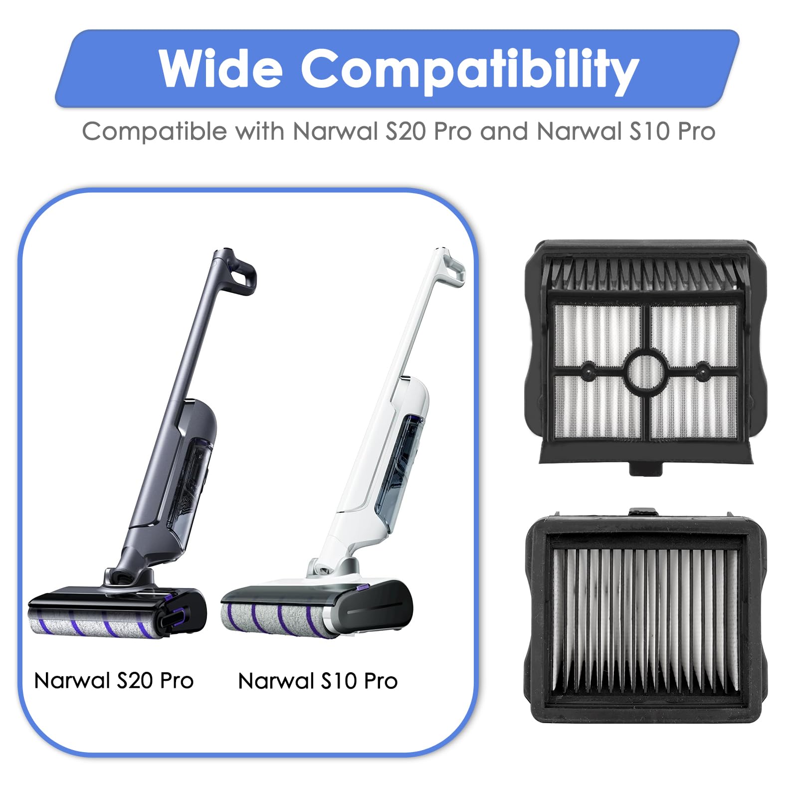 (3 Pack) S20 Pro Replacement HEPA Filters Compatible with Narwal S20 Pro Wet Dry Vacuum Cleaner, Filters Kit, Accessories Kit, Vacuum Filters