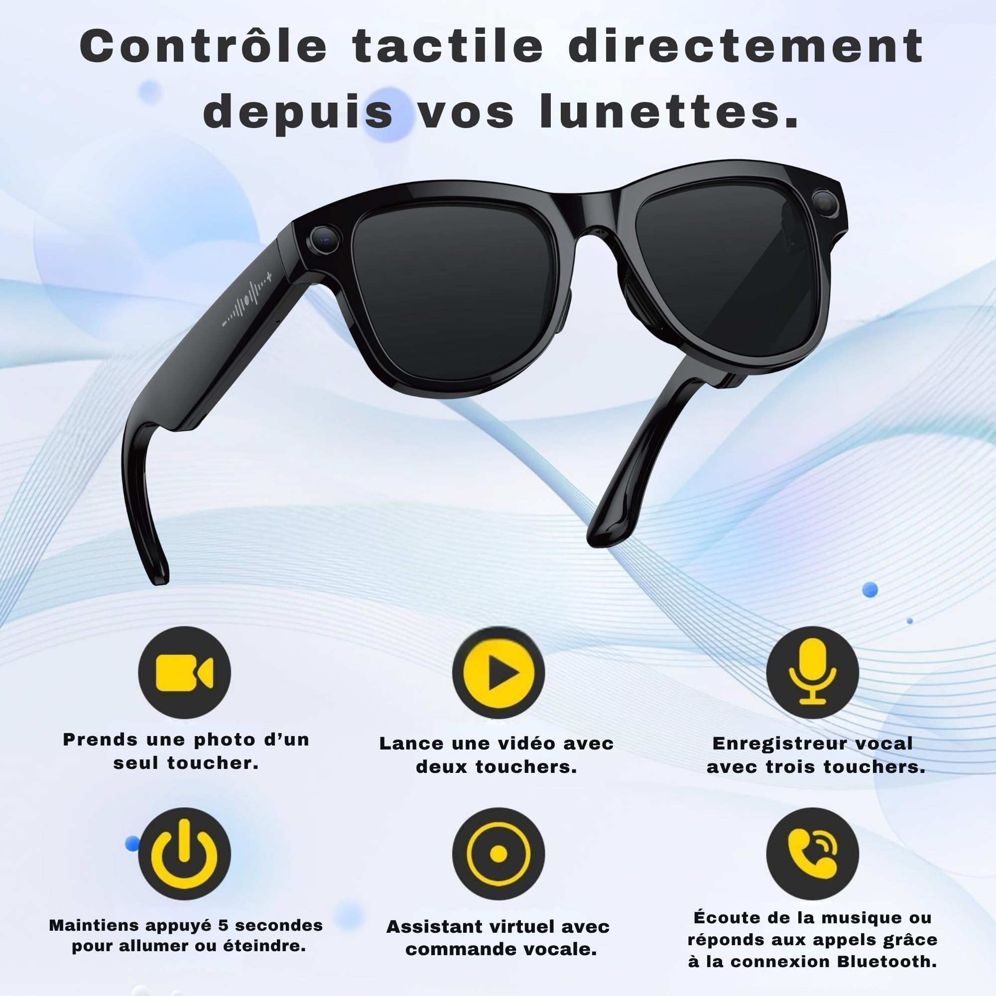smartia – Lunettes intelligentes avec caméra, Étui de Charge Portable, Lunettes de Soleil Bluetooth, Kit Mains Libres avec IA intégrée par vocale, Smart Glasses et Traducteur en 20 Langues, 33 MP 4K