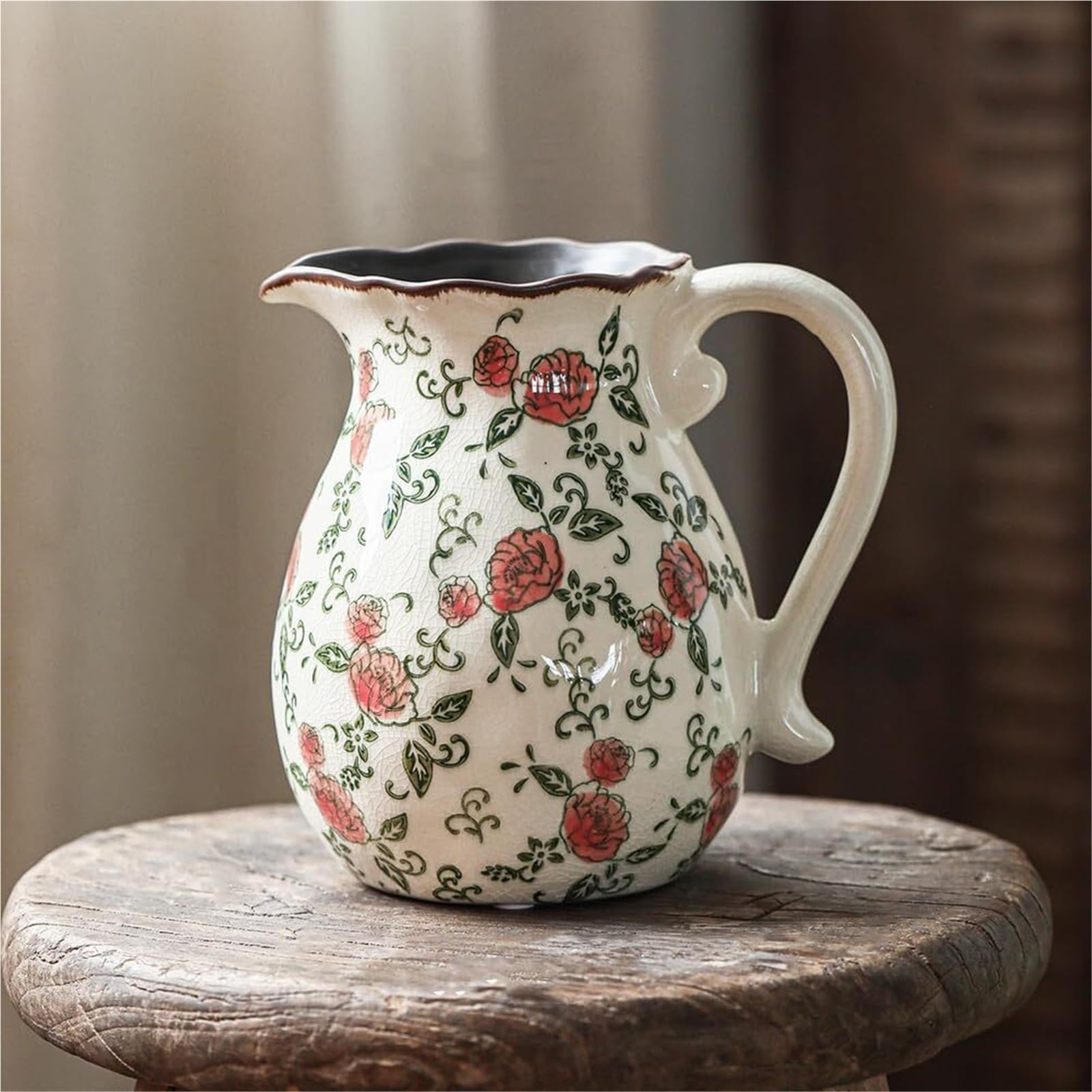 Ładny wazon rustykalny ceramiczny kwiat retro popękana glazura kwiatowe wazony dom wiejski dekoracyjne dekoracje półek (C1)