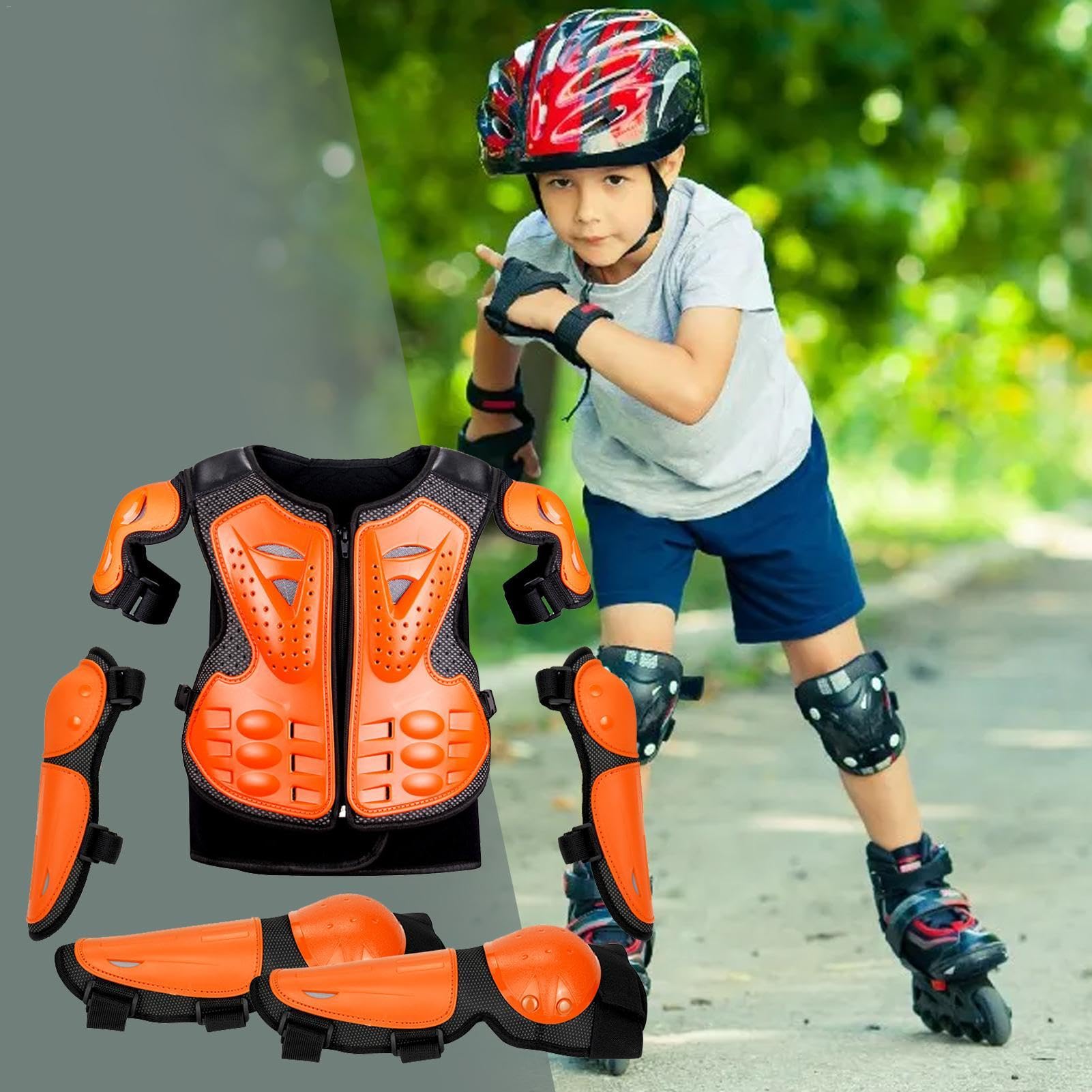 Kinder Brustschutz Motocross – Radfahren Schutzausrüstung | REIT-Schutzanzug mit Knie, Ellbogen, Arm, Schulterschutz, Motorrad-Körperschutz für Jugendliche und Kinder | Motorrad-Reitschutz, Kinder-Reitausrüstungs-Schutzanzug für Radfahren im Gelände