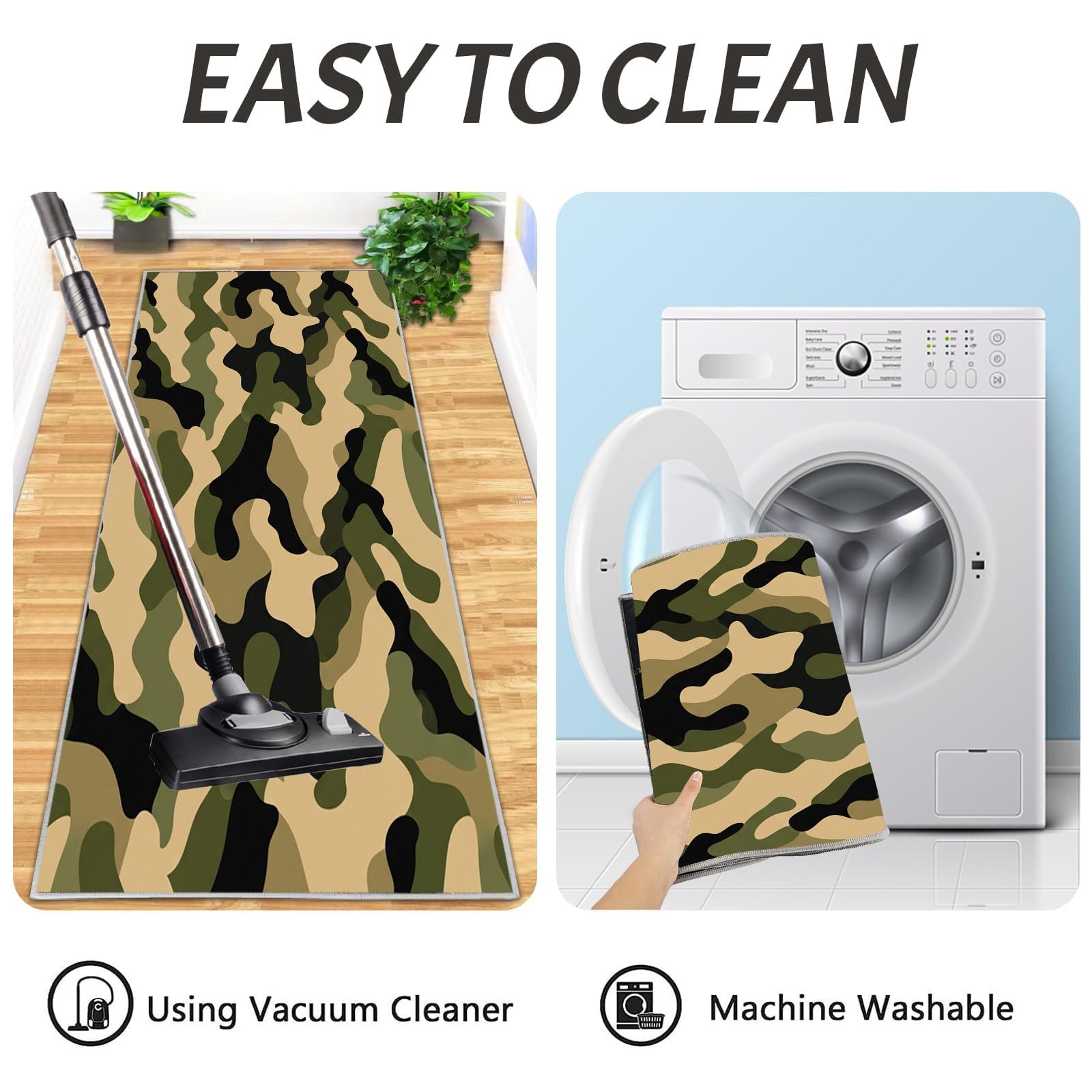 Juego De 2 De Alfombras De Cocina Geometría De Camuflaje Abstracta | Alfombra Antideslizante Lavable para Cocina, Cubo De Onda Retro Conjuntos Absorbentes para Pasillo Entrada, Verde Militar