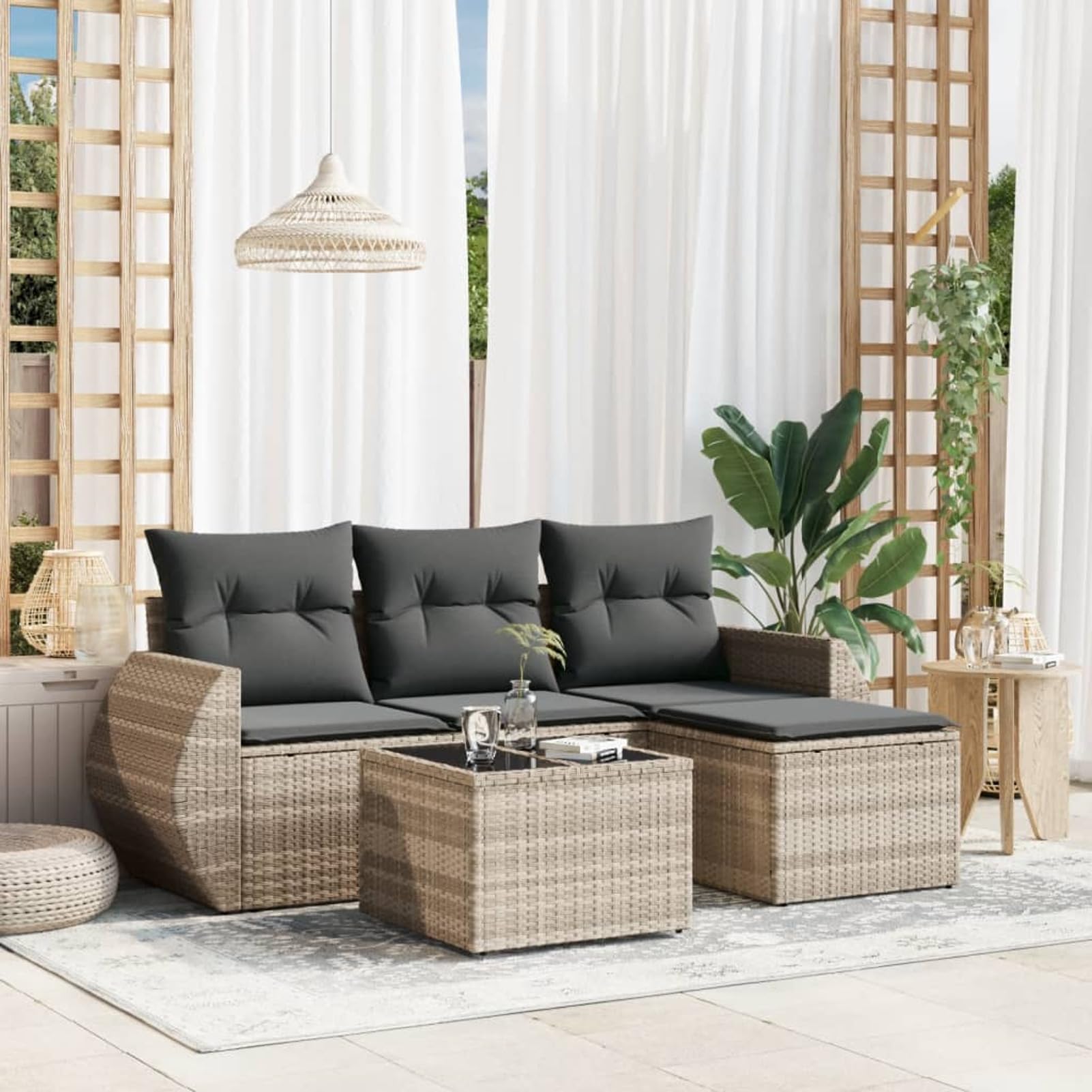 Ensemble de canapés de jardin 5 pièces en rotin synthétique gris clair ShGaxin 3253619