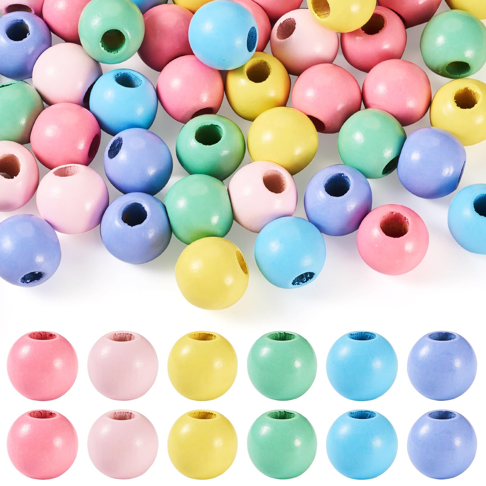 50Pcs Wooden Beads for Crafts, 25mm Colored Wooden Beads Dyed Wood Beads Large Hole Round Wood Spacer Beads Wooden Hair Beads for Garland Jewelry Making Holiday Party Decoration