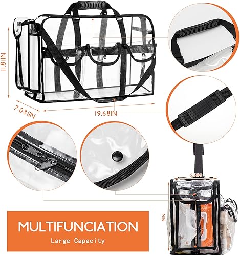 Miniatura 2 de Sanwuta Bolsa de viaje grande transparente de 20 x 12 x 7 pulgadas, bolsa de maquillaje transparente con bolsillos y 3 pequeñas bolsas para