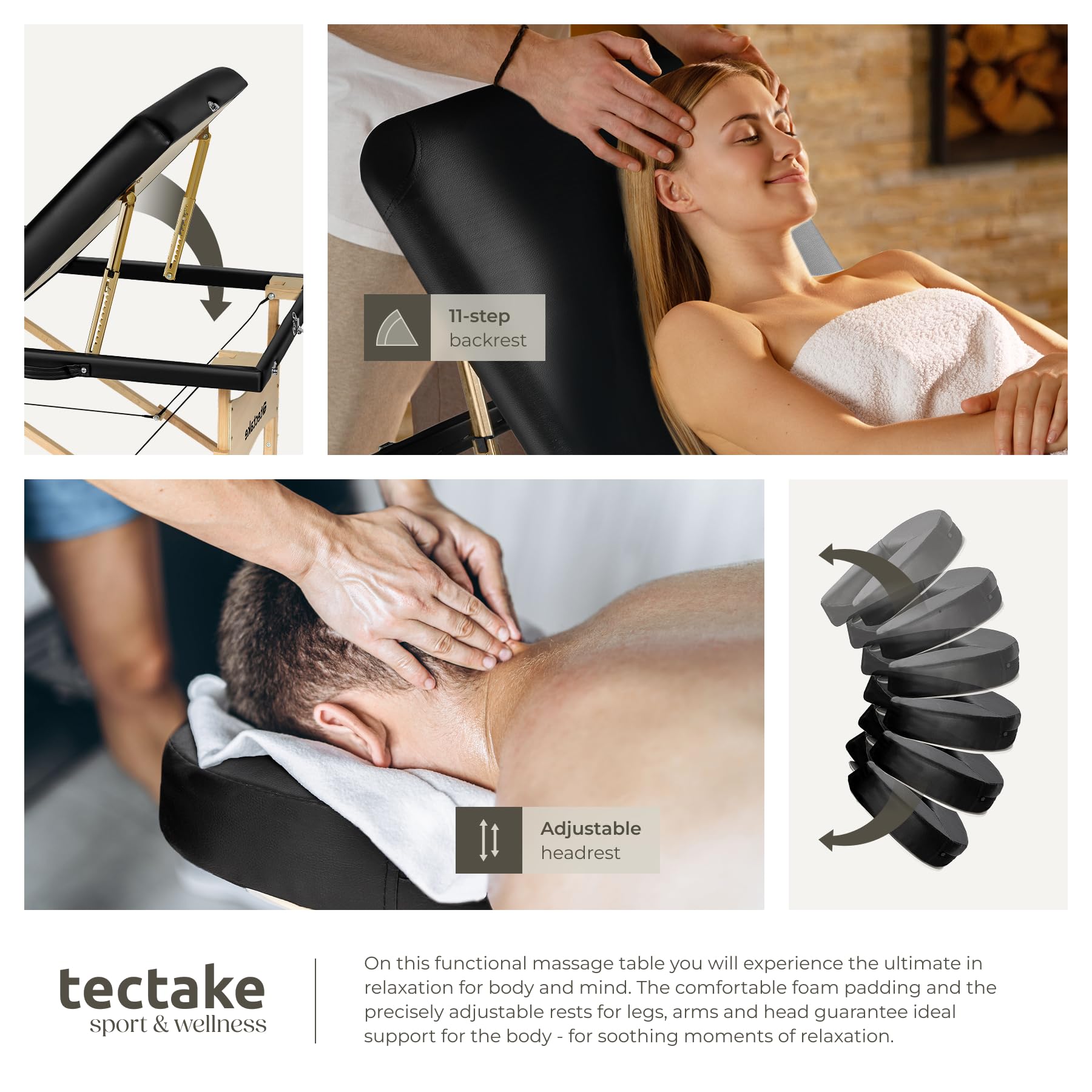 TecTake® Portable Massage Table, Adjustable Table, Softly Padded Beauty Bed, Sturdy With Head - View #12