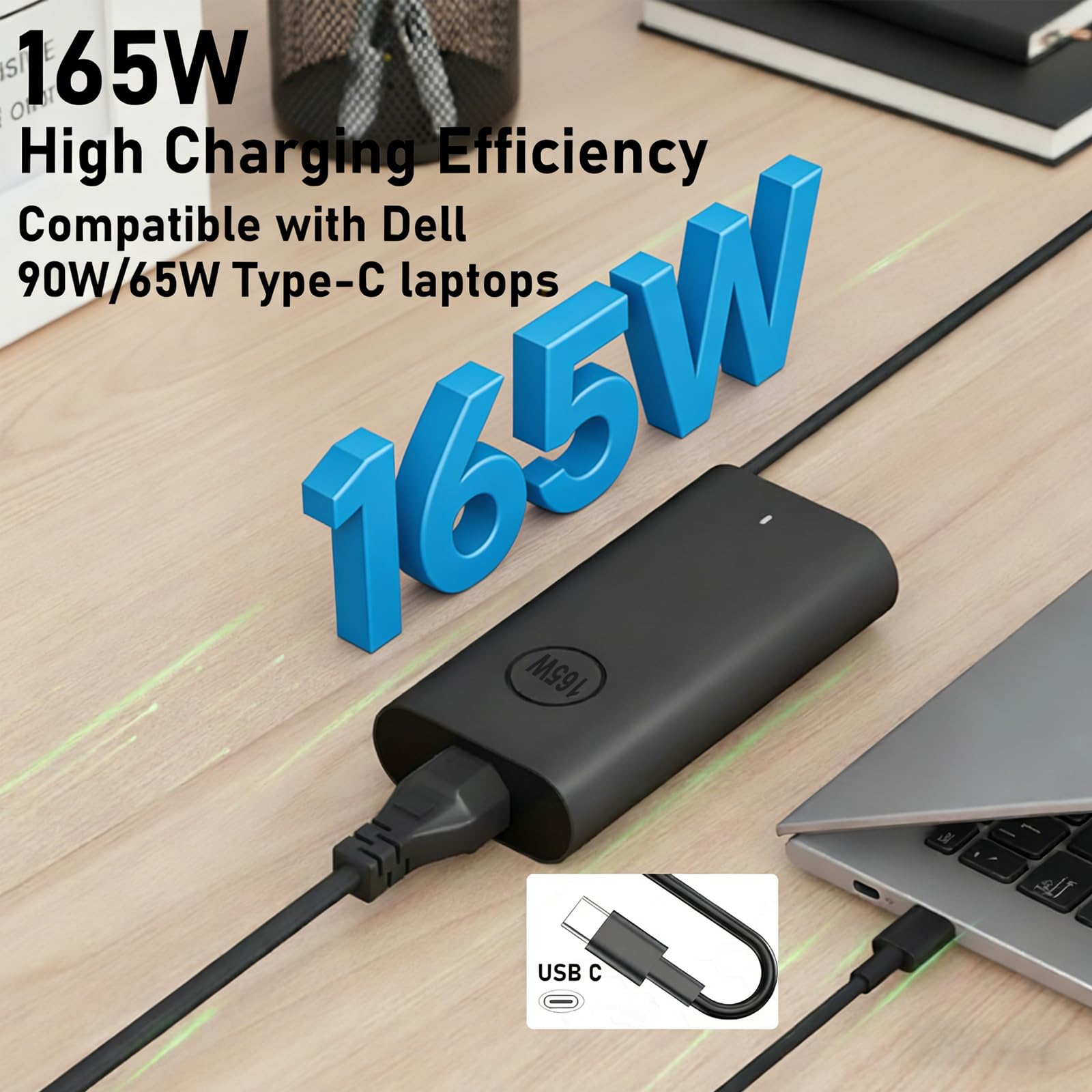 Caricatore USB C 165W per Dell Precision 5690 5680 5490 3580 3480 | Per Pro Max 14 16 18 Plus, Inspiron-14 16 Plus 7640 7430 Pro Rugged, DA165PM210 HA165PM210 LA165 PM210 0M9TG5