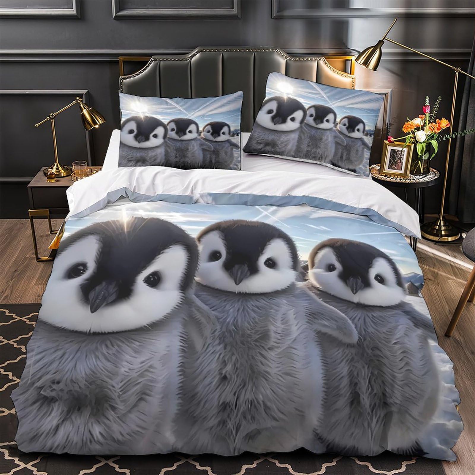 MMDASBVPE Penguin Chicks Duvet Cover 3D Print Breathable 3-Piece Bed Set Hidden Zipper Cute Wildlife Scene Comforter Cover Luxury Durable for Teens Adults Kids Women Girls Boys Double（200x200cm）