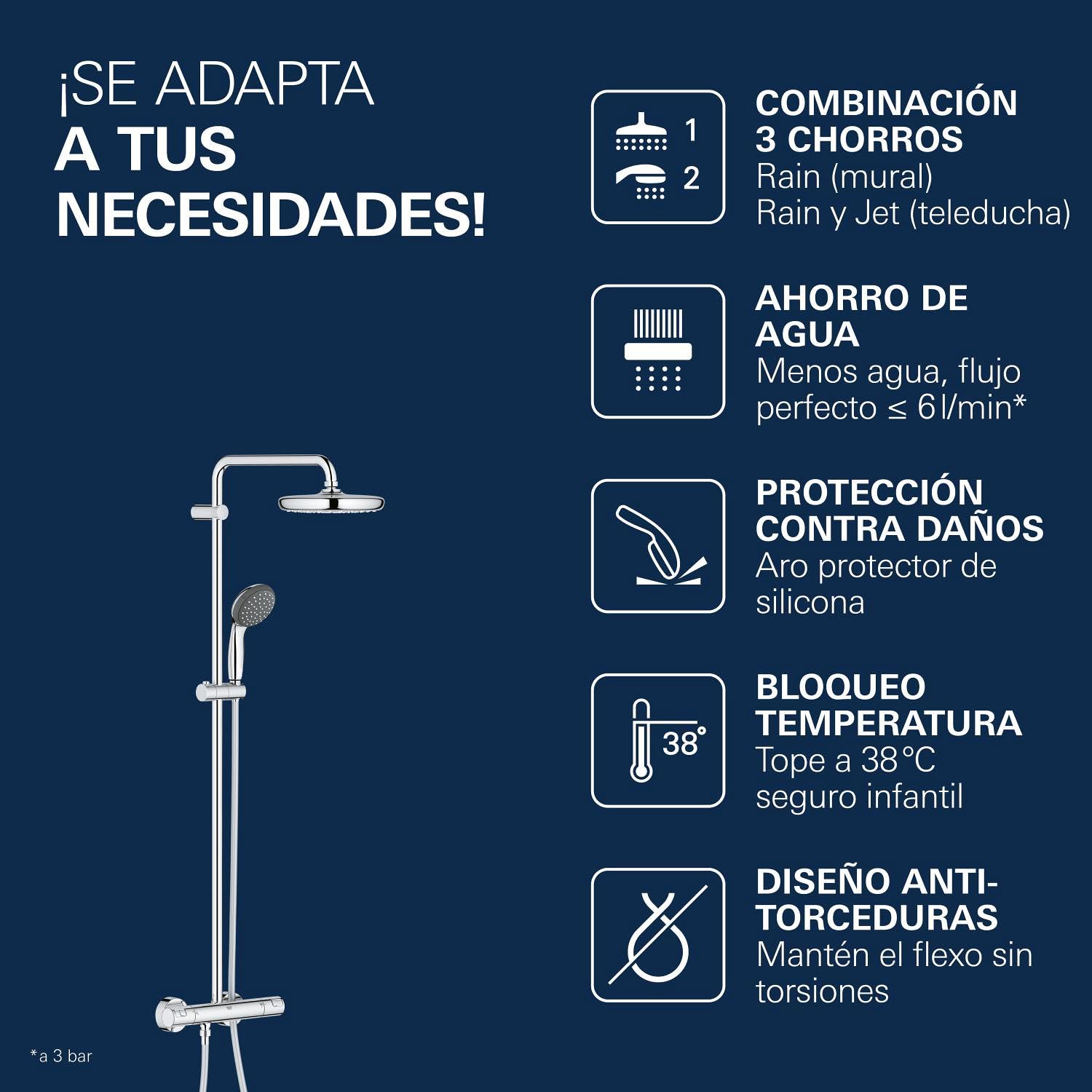 Grohe Vitalio Start System 210, Sistema de Ducha con Mezclador Termostático para Montaje Mural, Cromo, 27960001