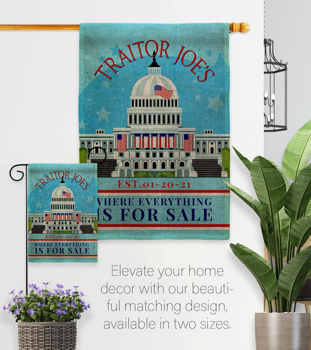 Traitor Joe's Burlap House Flag 2 pcs Pack Americana Political President Democrat Republican Tea Party United State American Election Banner Small Garden Yard Gift Double-Sided, Made in USA