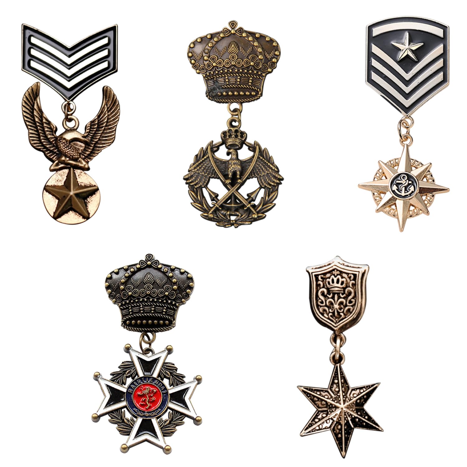 Broche de Medallas de 5 Piezas, Accesorios de Ropa, Metal Retro