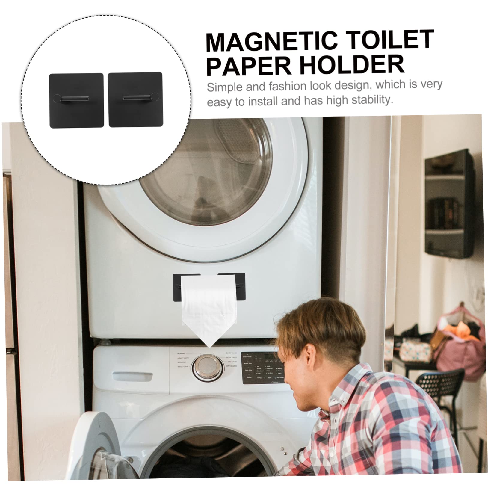PRETYZOOM Porta Carta Nero in Acciaio Inossidabile Magnetico Igienica Design Salvaspazio Semplice e Moderno, per Bagno e Soggiorno