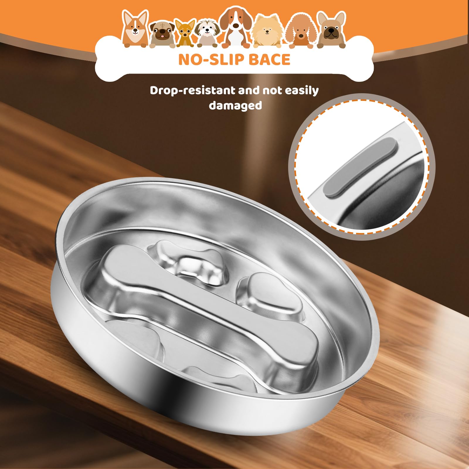CharmBurst Langsam Fressnapf 2 Cups 304 Stainless Steel Slow Feeder Bowl, Metal Non-Slip Lick Mat, Puppy or Cat Feeding Bowl - Image 4
