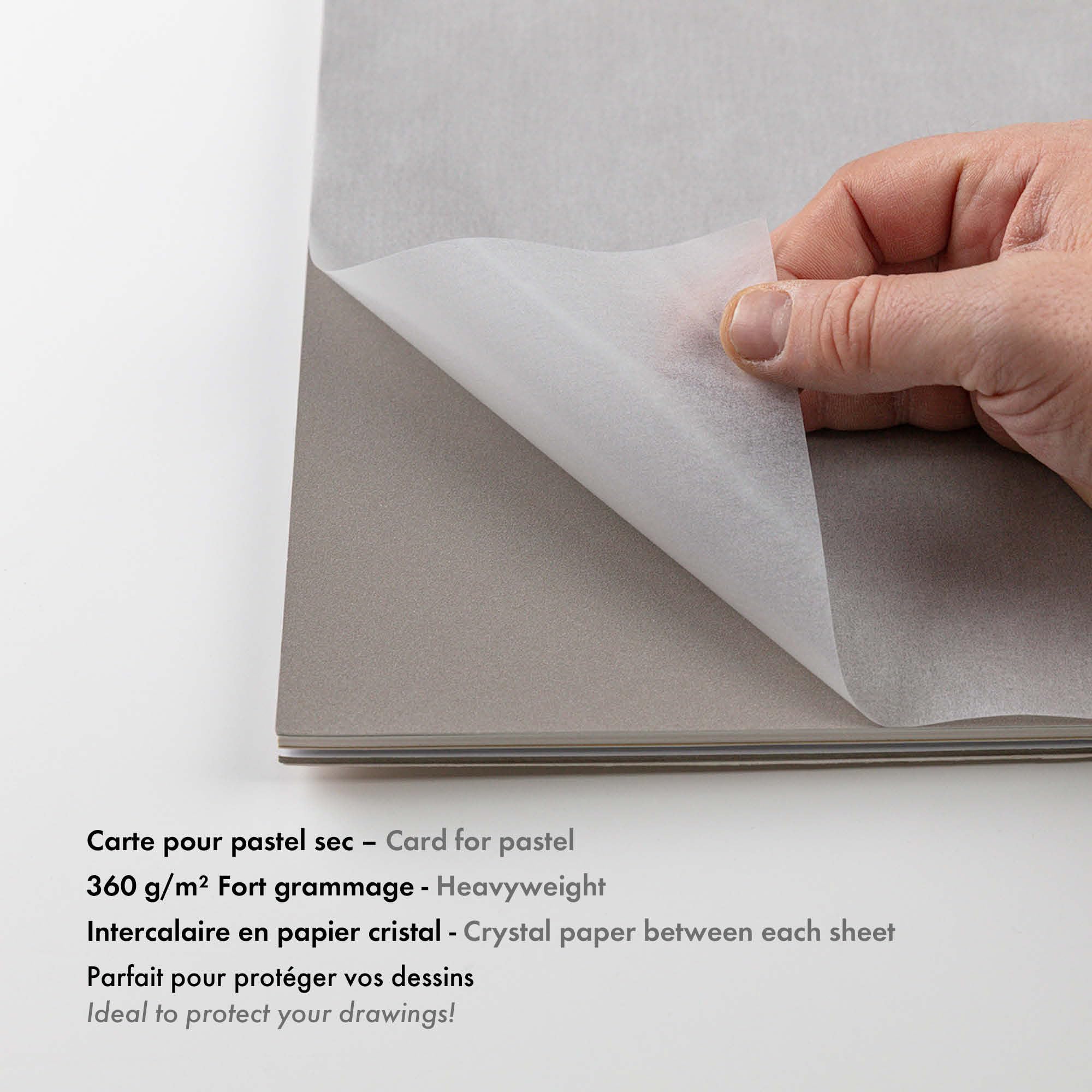 Clairefontaine 976059C Blocco collato PastelGrana n°1-12 fogli di carta speciale per pastelli secchi - 30x40 cm 360g - Assorti teintes grigioes - divisori di carta Cristal