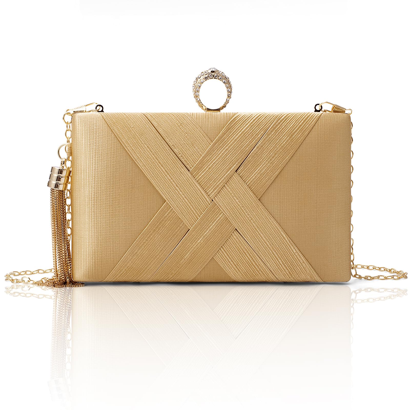 Gets Tassel Womens Evening Handbag Small Pleated Clutch Purses for Formal Wedding Bag Party Purse with Top Handle and Chain