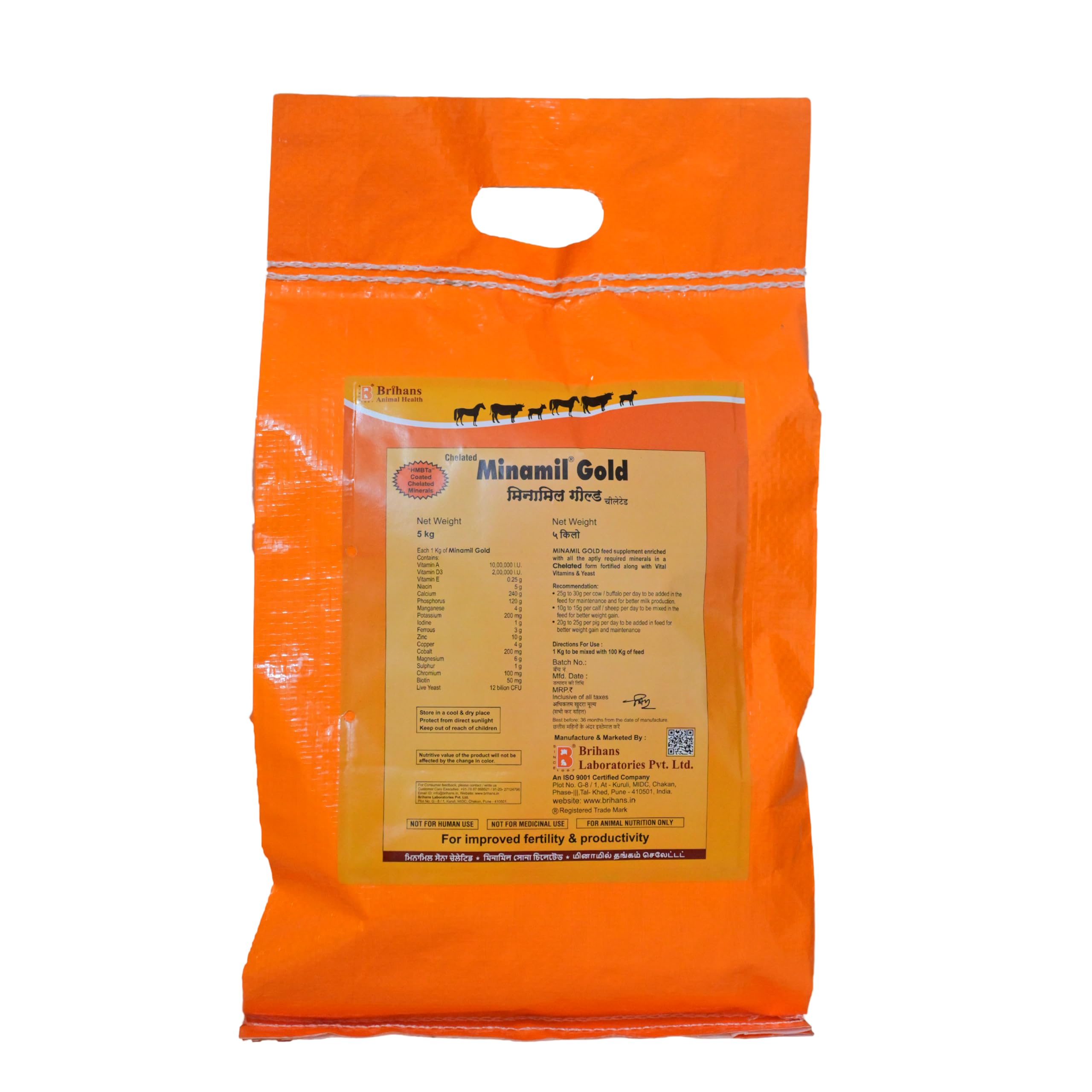 Brihans Animal Health's Minamil Gold | Calcium,Vitamin, Mineral Mixture Powder of Methochelated | Dairy Feed Supplement for Cow, Buffalo & Goat | 5Kg-image-38