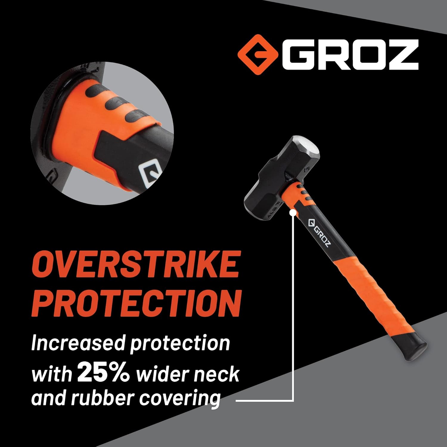 Groz Engineers’ Hammer with Fiberglass Handle | Lightweight and Tough | Hammer with Overstrike Protection | Shockproof Hammer for Construction, Industrial, and Household | (Head Size - 1.14Kg)