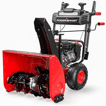 PowerSmart 2-Stage Gas Snow Blower, 24-Inch Self-Propelled with B&S 208cc Engine, 120V Electric Start, 13-Inch Snow Tires, Handle Warmer with LED Lights
