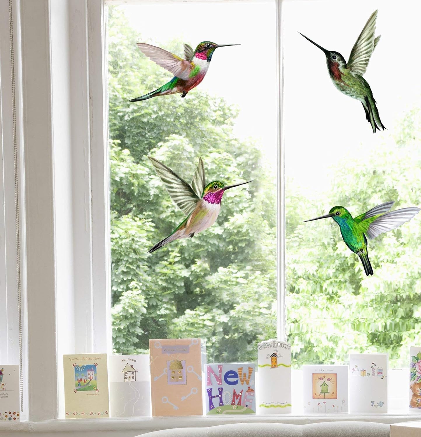 Stickers Pour Fenêtre - 4 Superbes Stickers Electrostatiques Décoratifs au Motif Colibri – Permet d’éviter que Les Oiseaux Ne Se Cognent Dans Vos Fenêtres