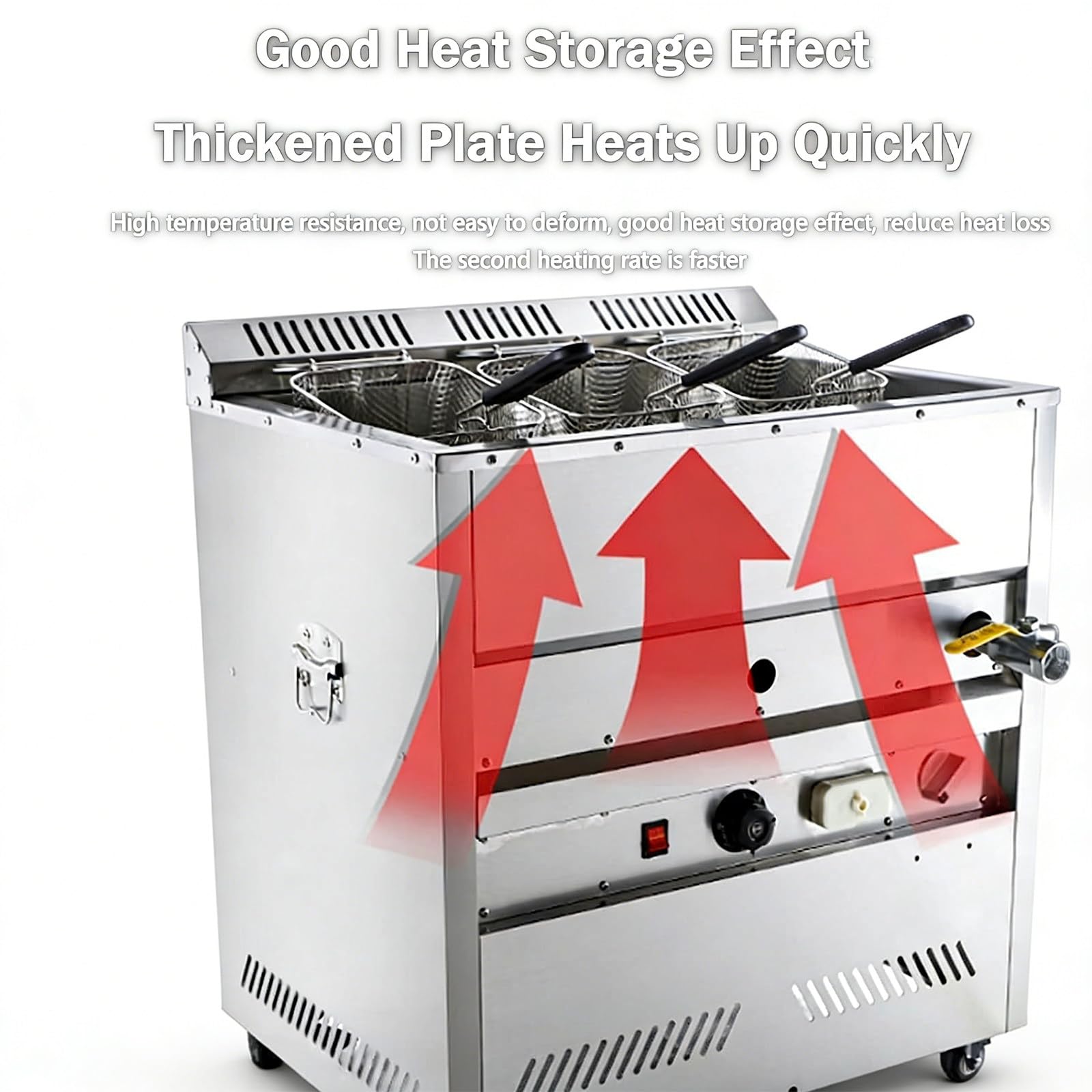 Friggitrice Gas Professionale 23L,2 Cestelli, Controllo Temperatura 50–300°C, Acciaio Inox, Vaschetta Olio,per Cucina e Ristorazione
